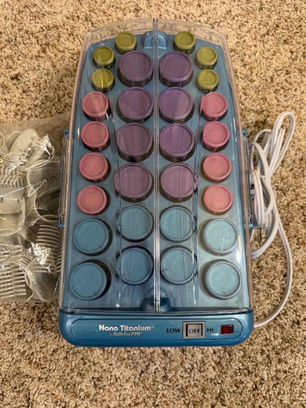 BaBylissPRO Nano Titanium Electric Hot Rollers - Blue with Purple & Pink Rollers